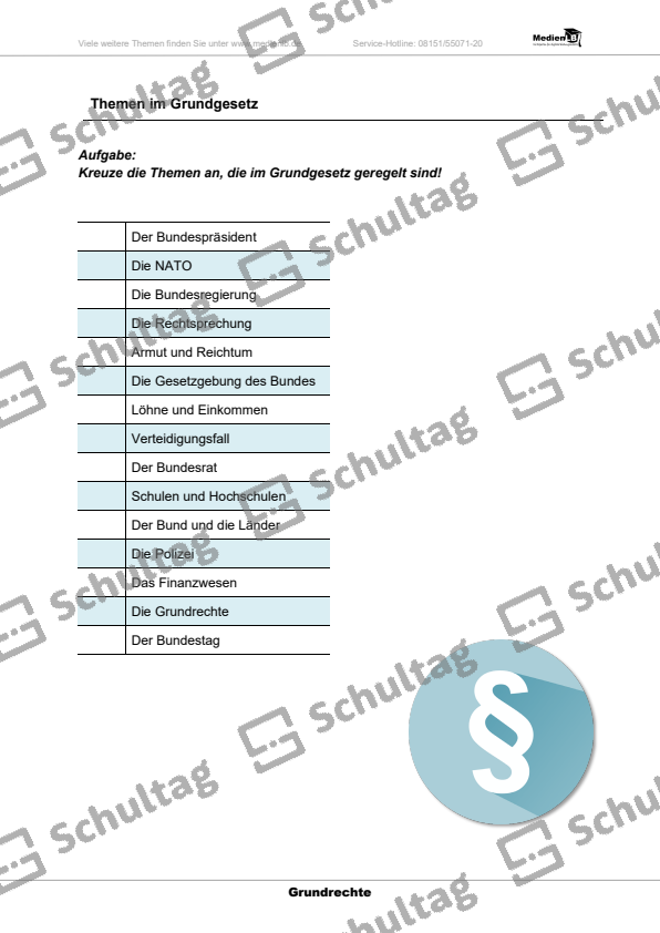 Themen Grundgesetz – Schultag